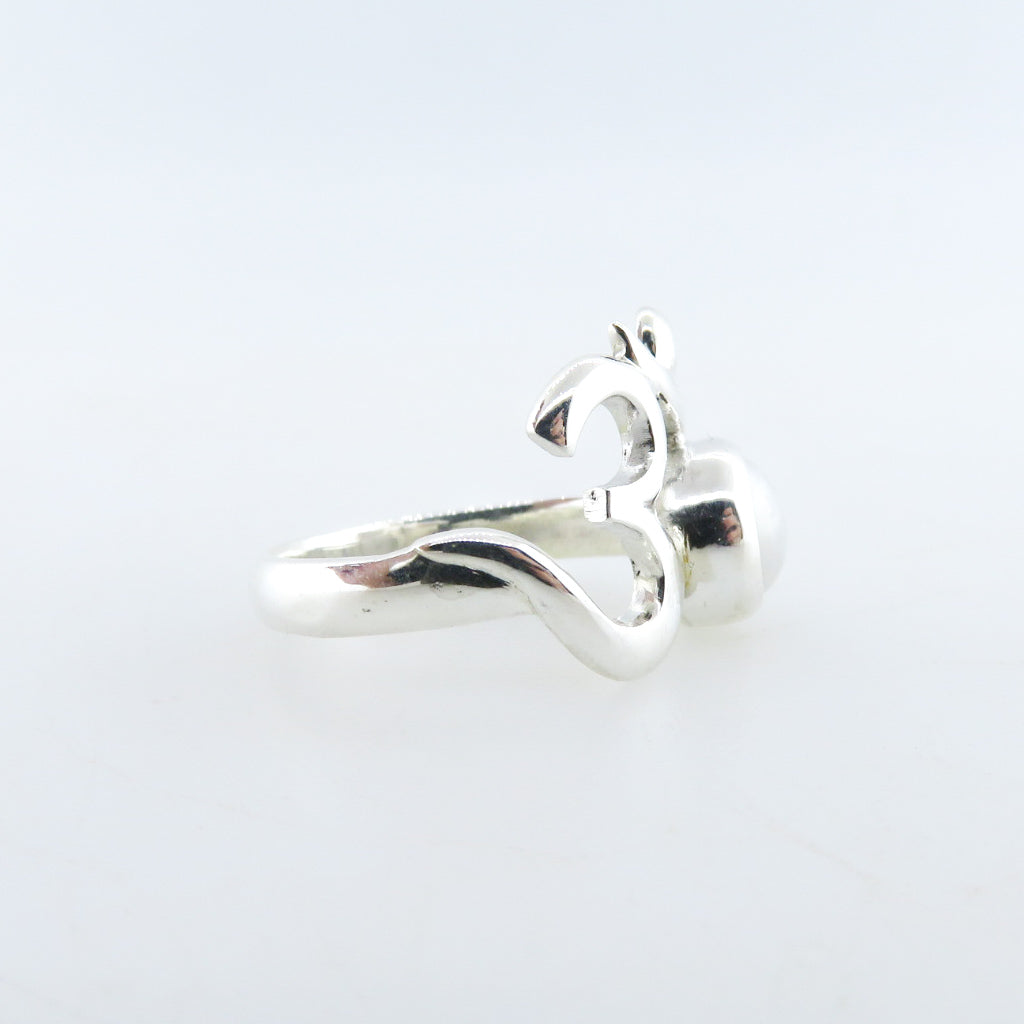 OM Symbol Sterling Silver Ring with Fresh Water Pearl