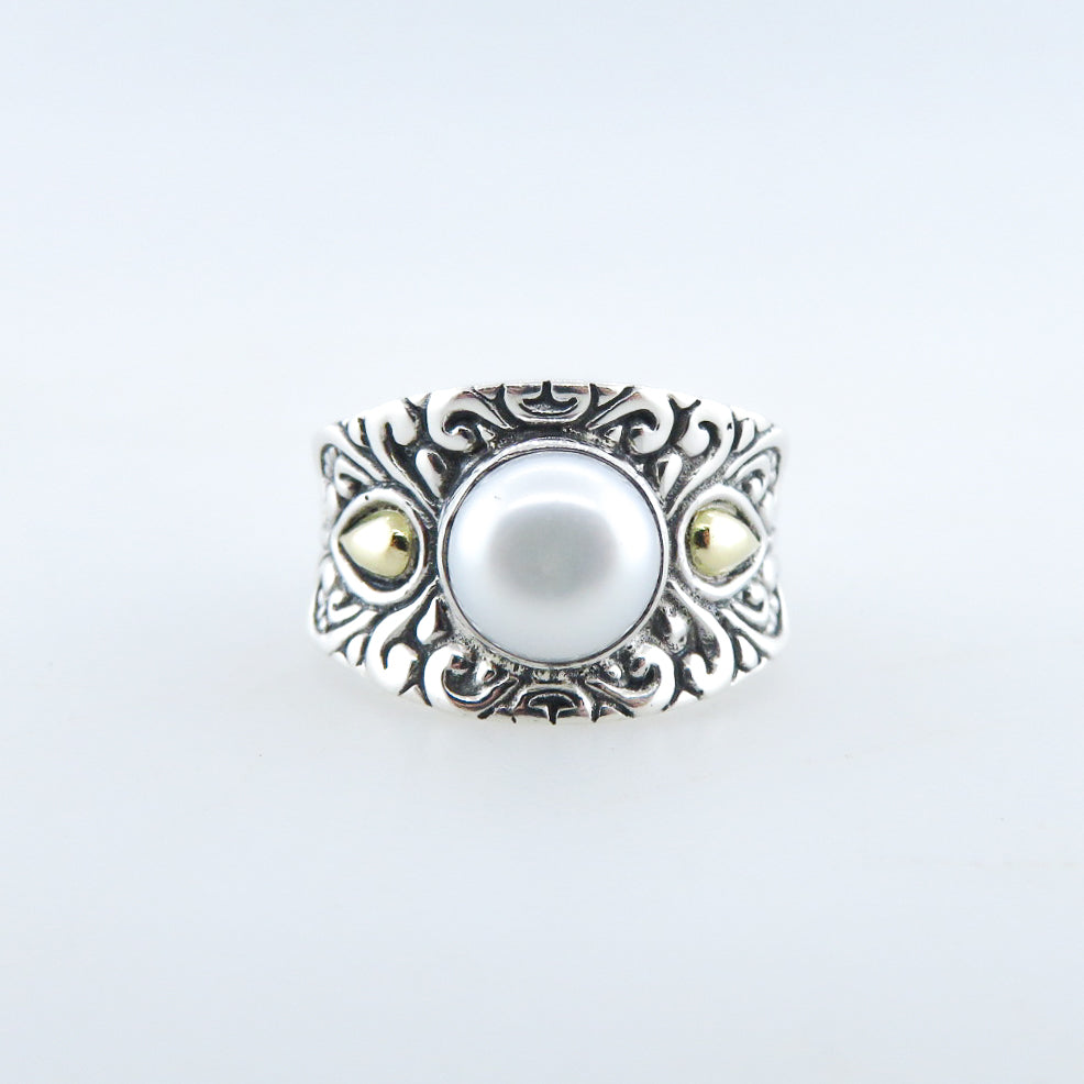 Sterling Silver Ring with Fresh Water Pearl and 18k Gold