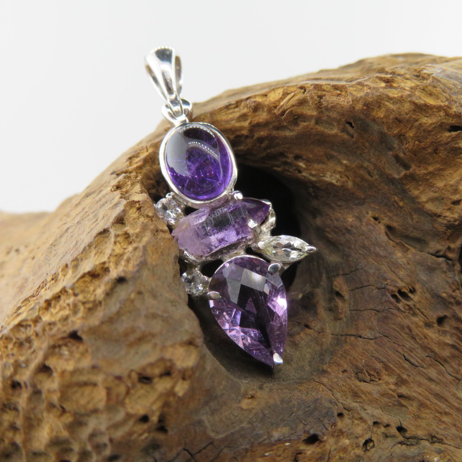 Amethyst Sterling Silver Pendant with White Topaz