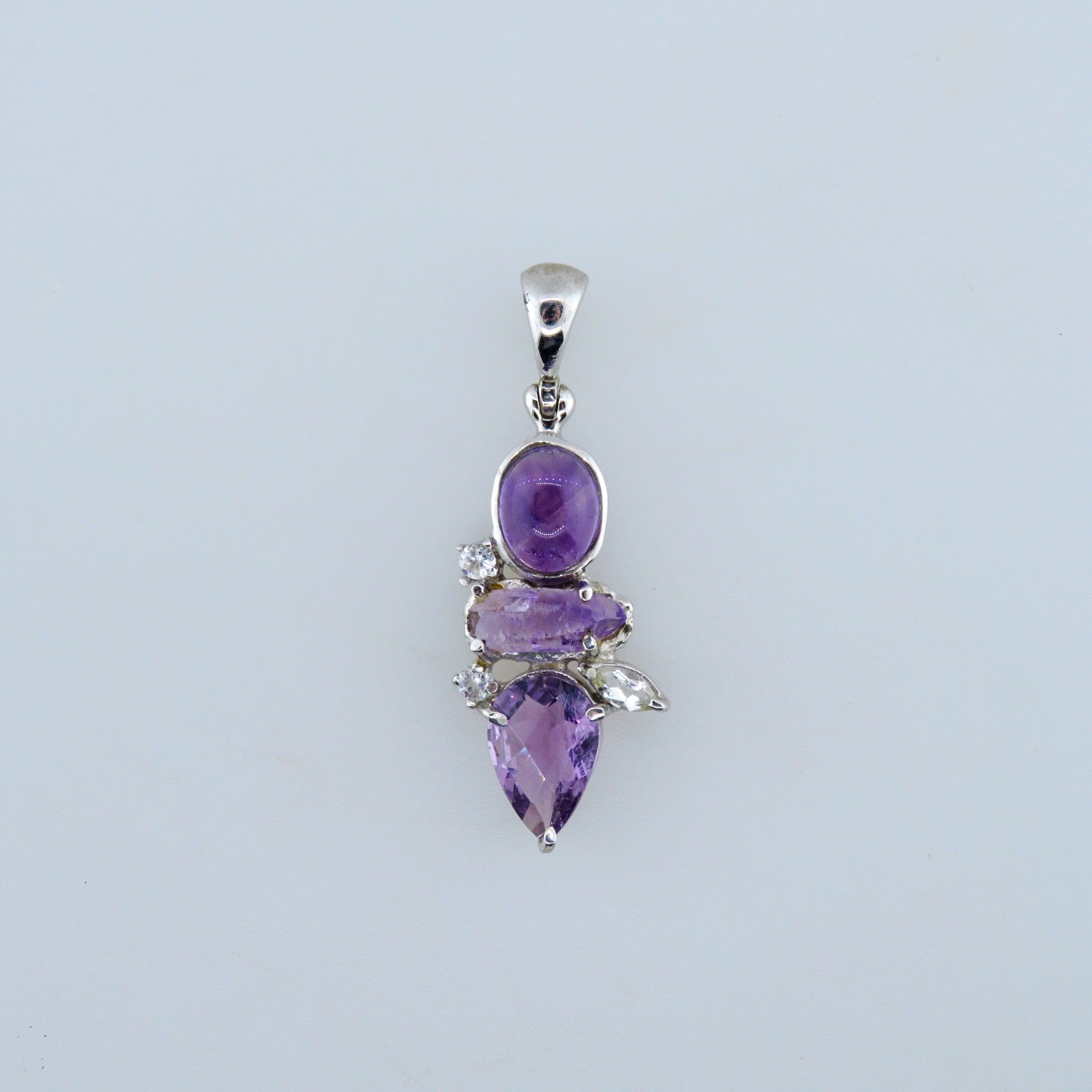Amethyst Sterling Silver Pendant with White Topaz