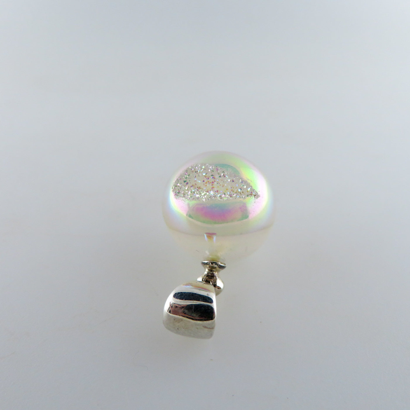 Drusy Quartz Sphere Pendant with Sterling Silver