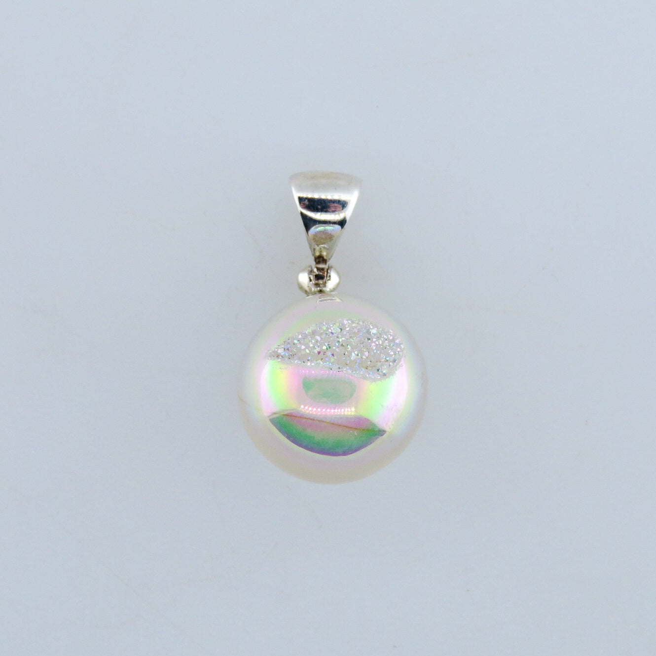 Drusy Quartz Sphere Pendant with Sterling Silver