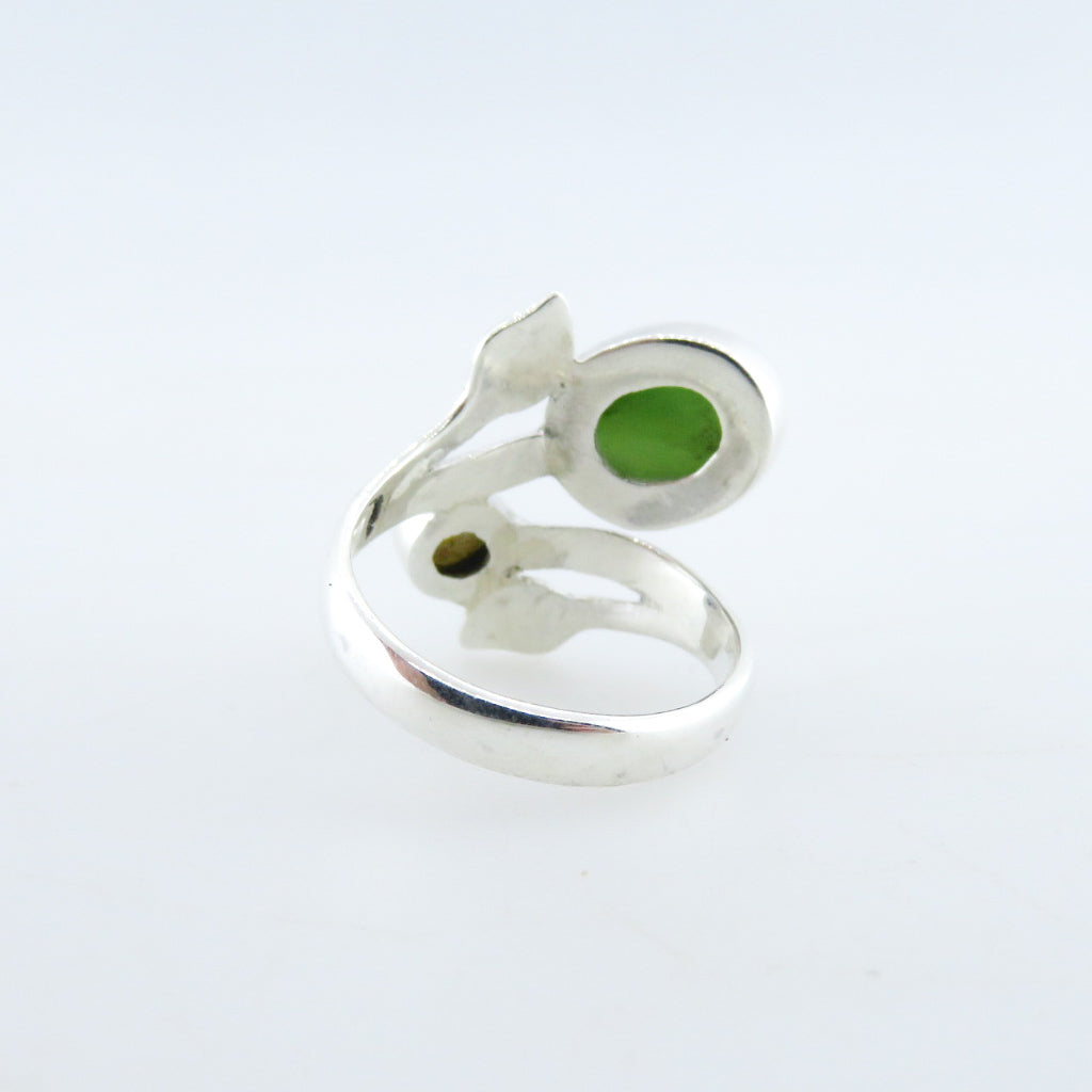 Sterling Silver Ring with Nephrite and Fresh Water Pearl