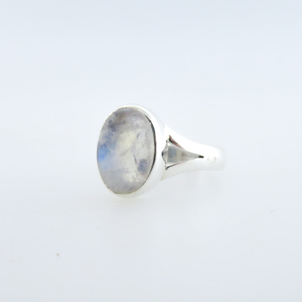 Sterling Silver Ring with Rainbow Moon Stone