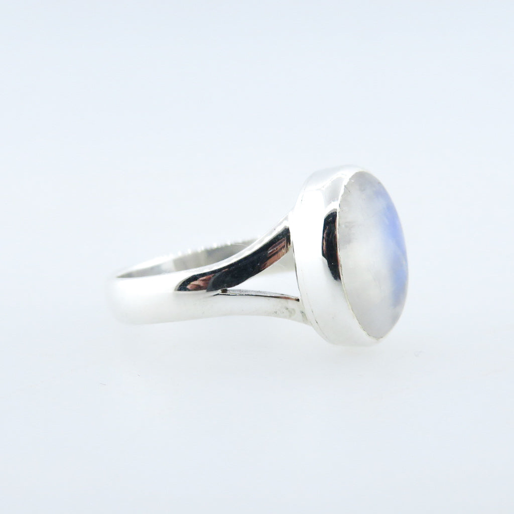 Sterling Silver Ring with Rainbow Moon Stone
