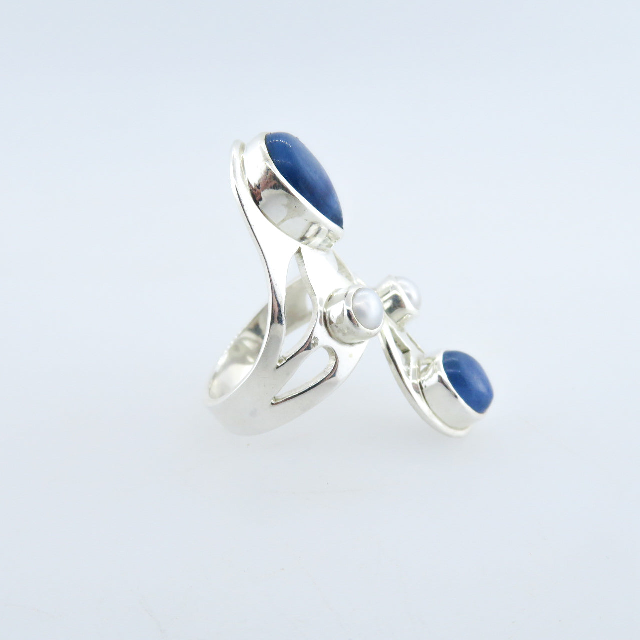 Sterling Silver Ring with Kyanite and Fresh Water Pearls