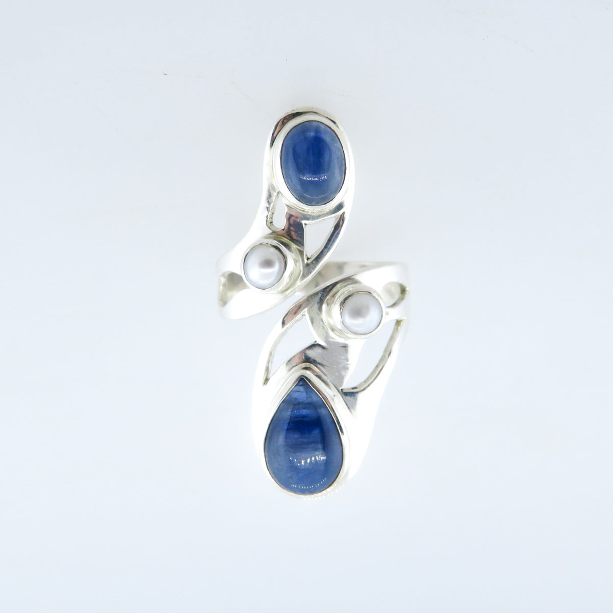 Sterling Silver Ring with Kyanite and Fresh Water Pearls