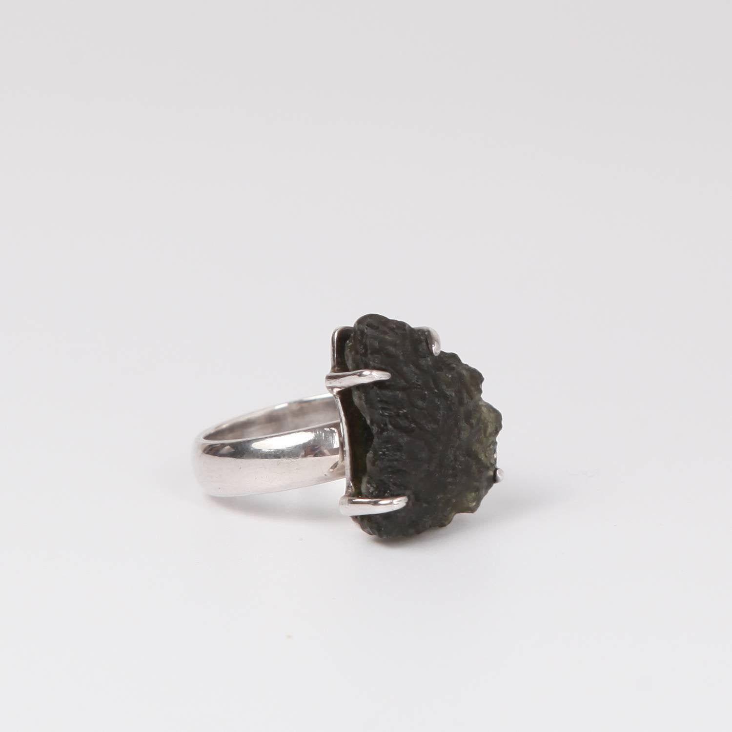 Rough Moldavite ( meteorite) Ring with Sterling Silver