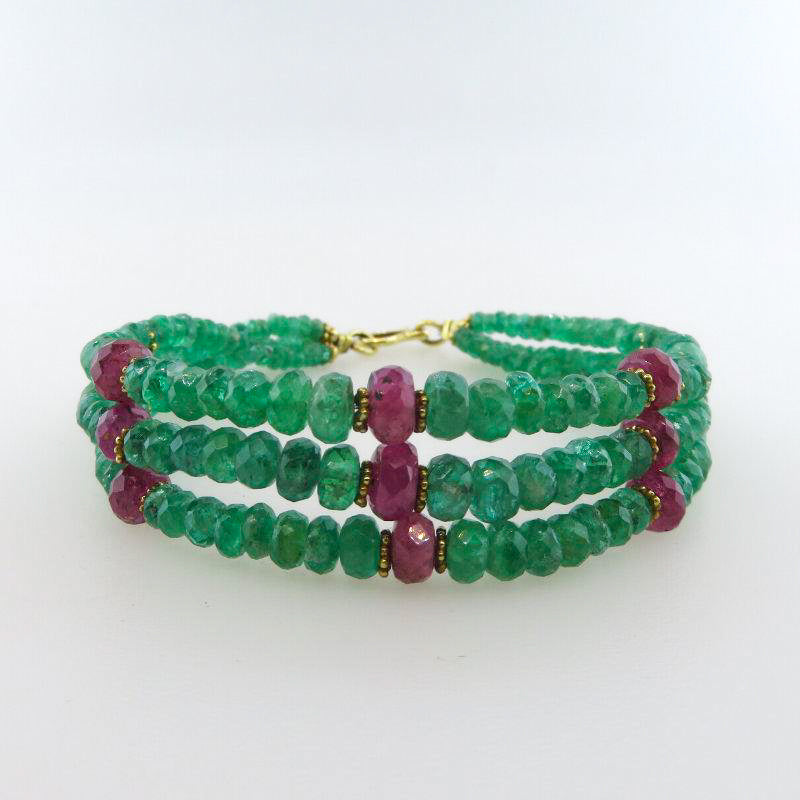 Emerald 18K Gold Bracelet with Ruby