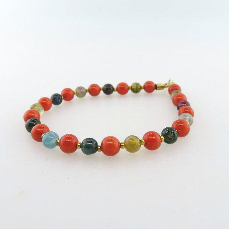 Red Coral 18K Gold Bracelet with Multi Colour Tourmaline