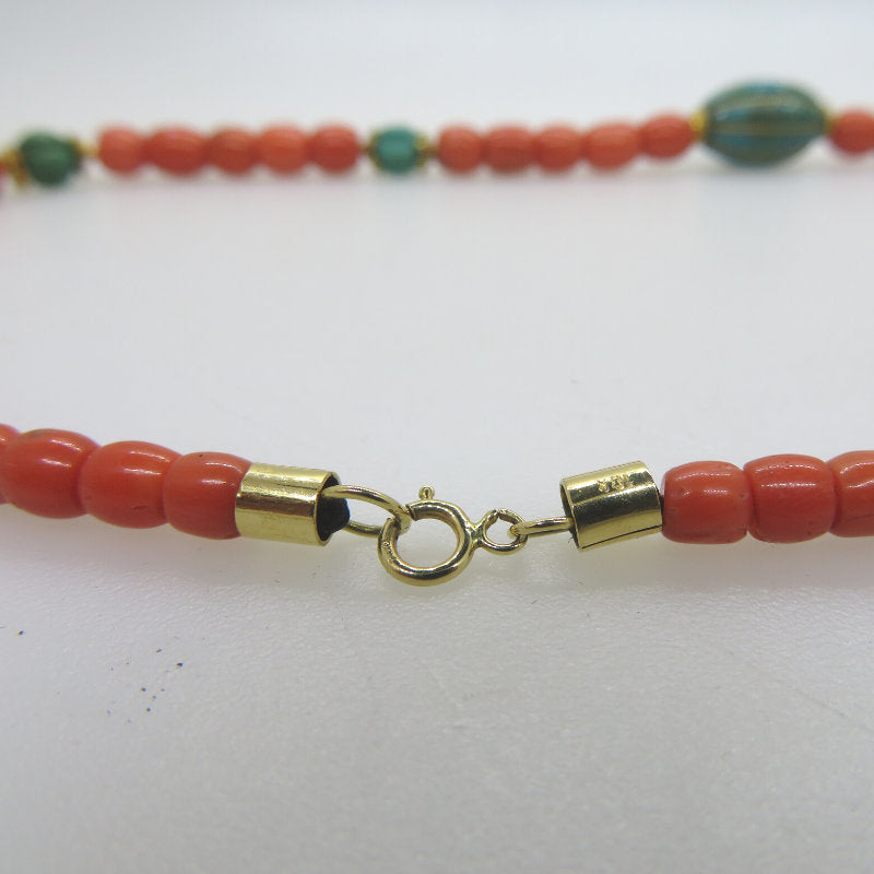 Red Coral 18K Gold Necklace with Turquoise