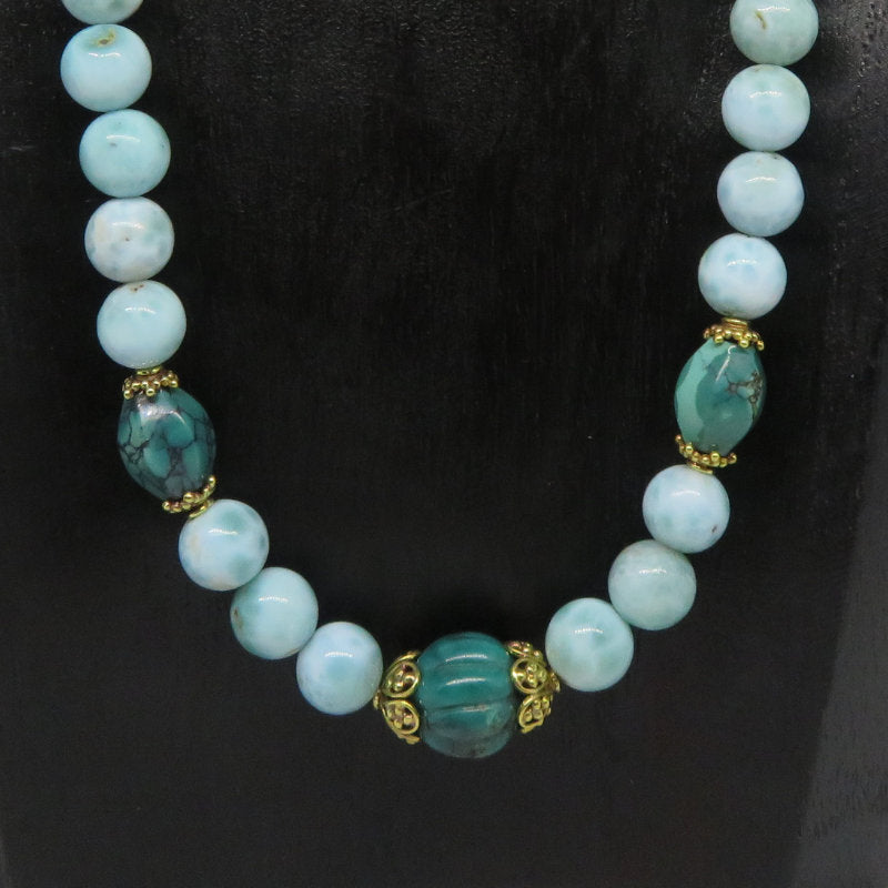 Larimar Stone 18K Gold Necklace with Turquoise