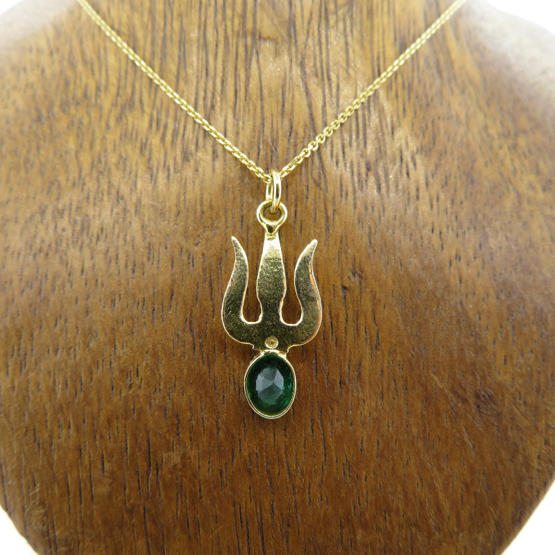 Trisula 18K Gold Pendant with Emerald