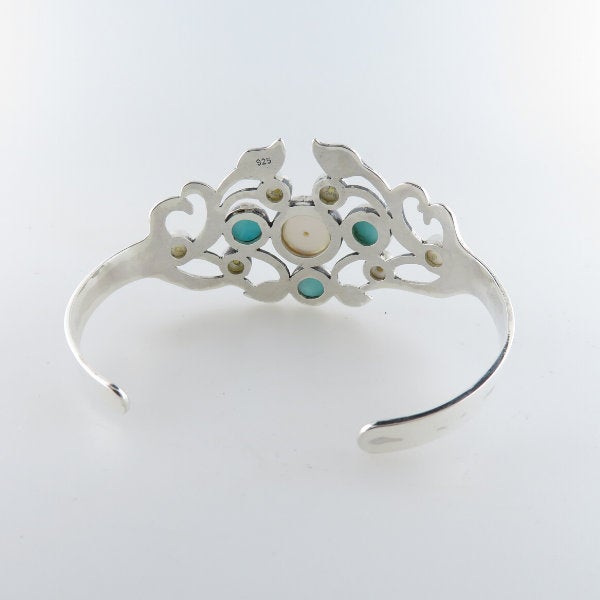 Fresh Water Pearls Sterling Silver Bangle with Amazonite
