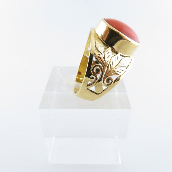 18K Gold Ring with Italian Red Coral
