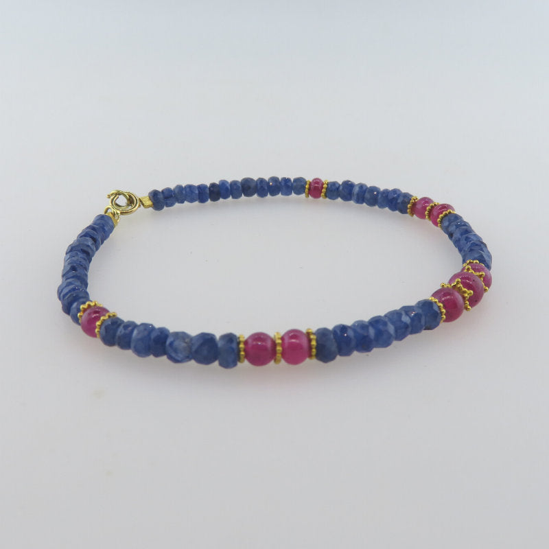 Blue Sapphire 18K Gold Bracelet with Ruby