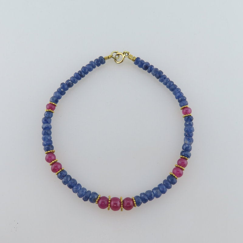 Blue Sapphire 18K Gold Bracelet with Ruby