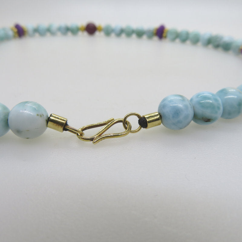 Larimar Stone 18K Gold Necklace with Sugilite