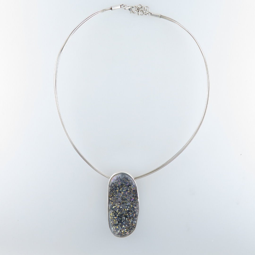 Drusy Quartz Necklace with Sterling Silver