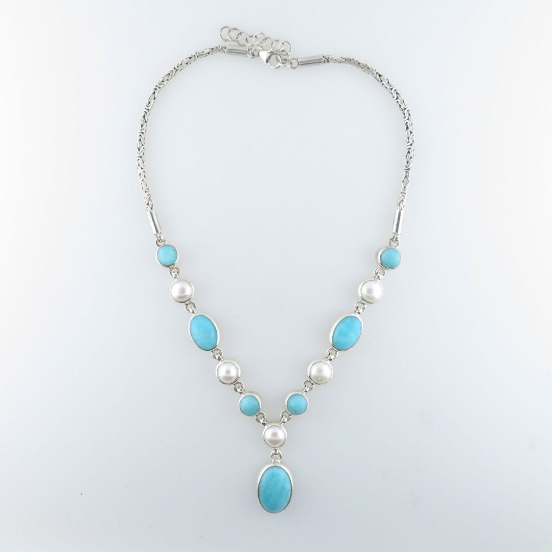 Amazonite Sterling Silver Necklace with Fresh Water Pearls