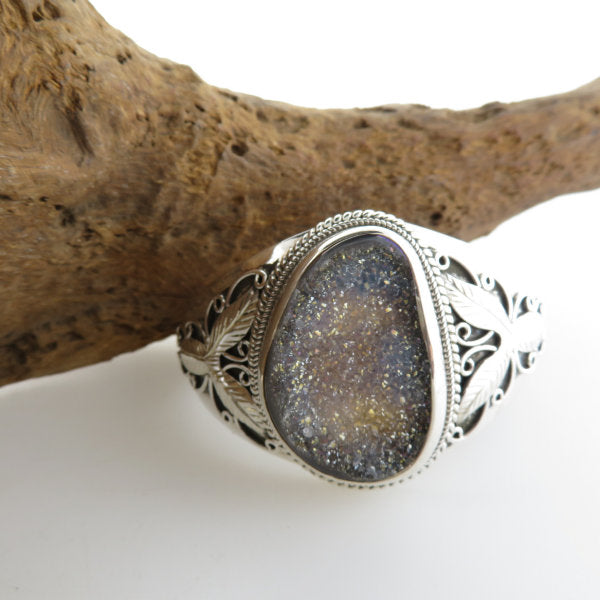 Drusy Quartz Bangle with Sterling Silver