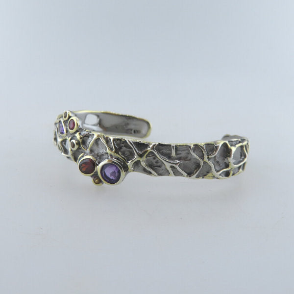Sterling Silver Bangle with Amethyst, Garnet, Ruby and Yellow Sapphire