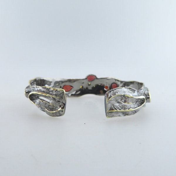 Sterling Silver Bangle with Garnet, Yellow Sapphire and Gold Plated