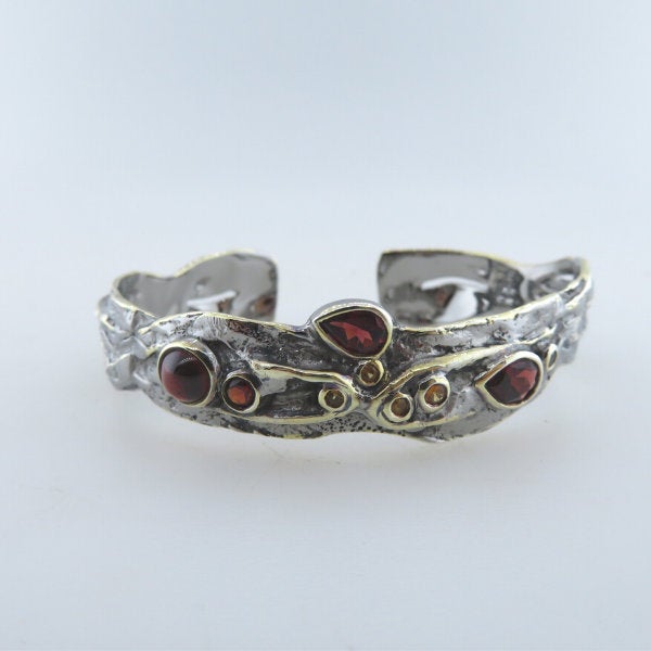 Sterling Silver Bangle with Garnet, Yellow Sapphire and Gold Plated
