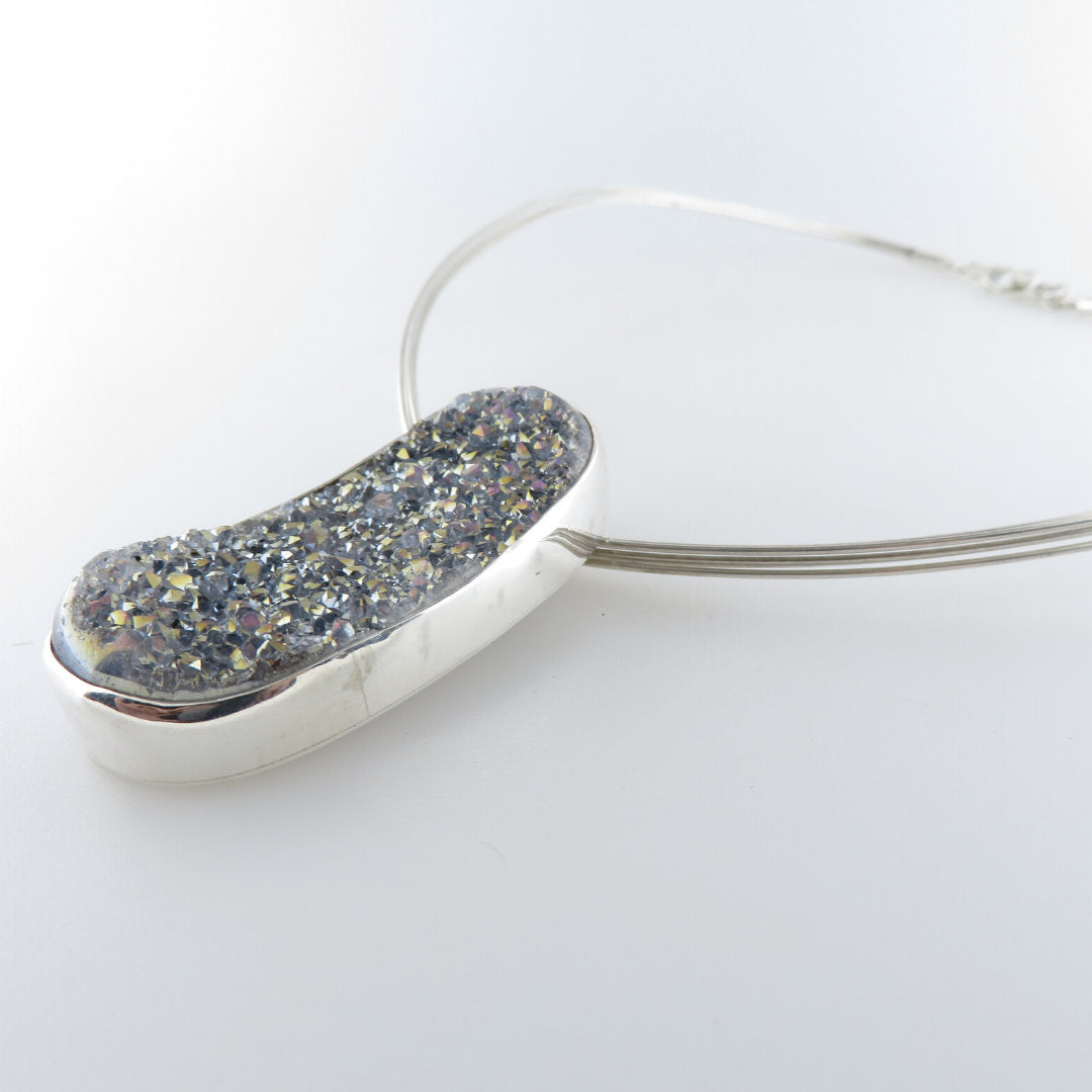 Drusy Quartz Necklace with Sterling Silver