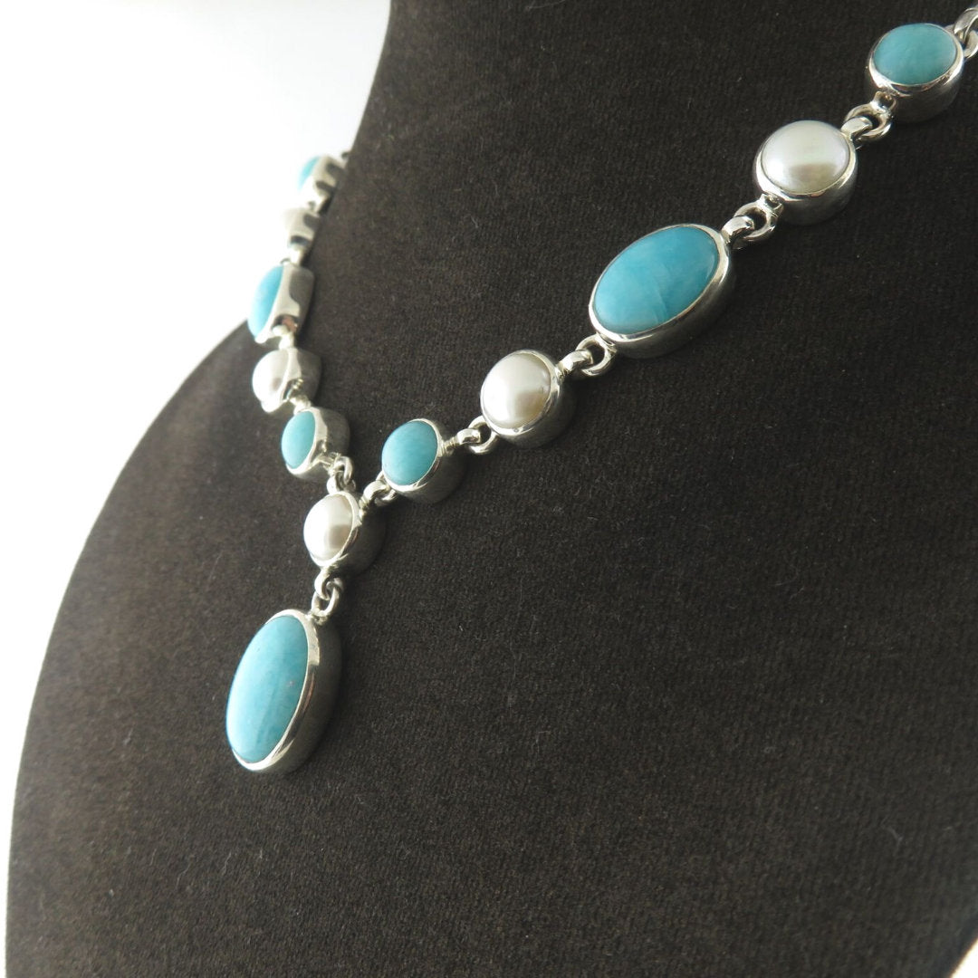 Amazonite Sterling Silver Necklace with Fresh Water Pearls