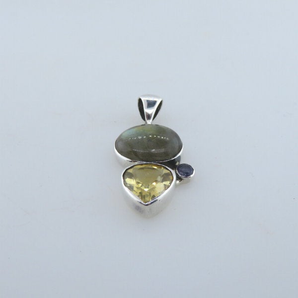Labradorite Pendant with Citrine, Iolite and Sterling Silver