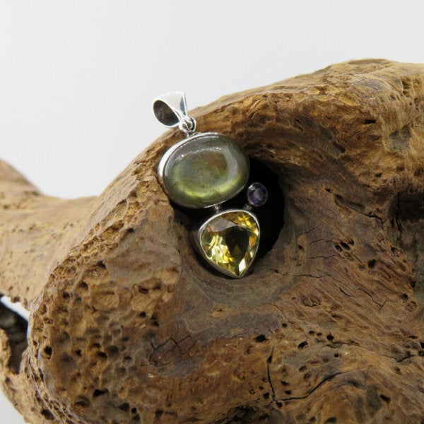Labradorite Pendant with Citrine, Iolite and Sterling Silver