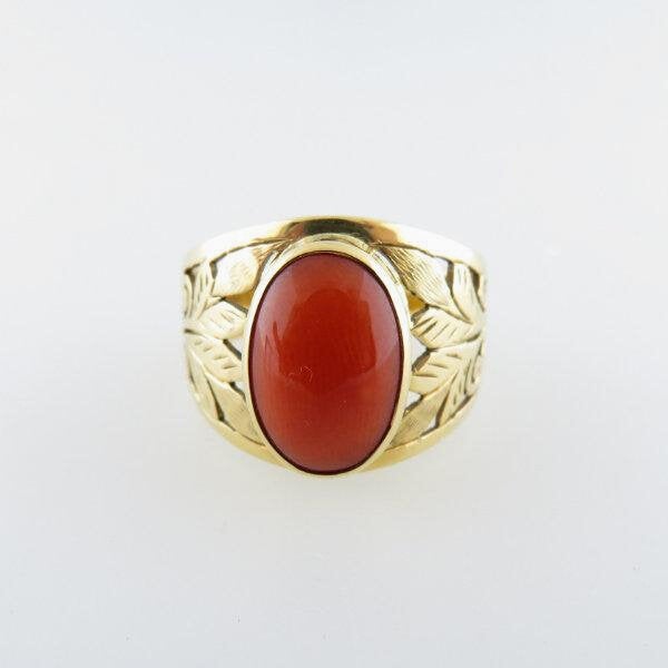 14KT Solid Yellow Gold Genuine & Natural Red Coral Emerald Ring | eBay