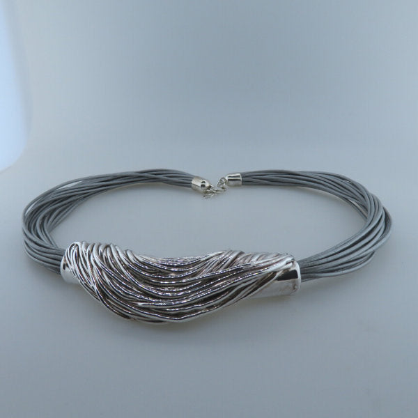 Leather Necklace with Electroformed Sterling Silver