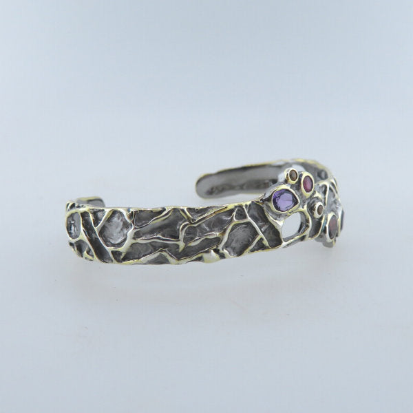 Sterling Silver Bangle with Amethyst, Garnet, Ruby and Yellow Sapphire