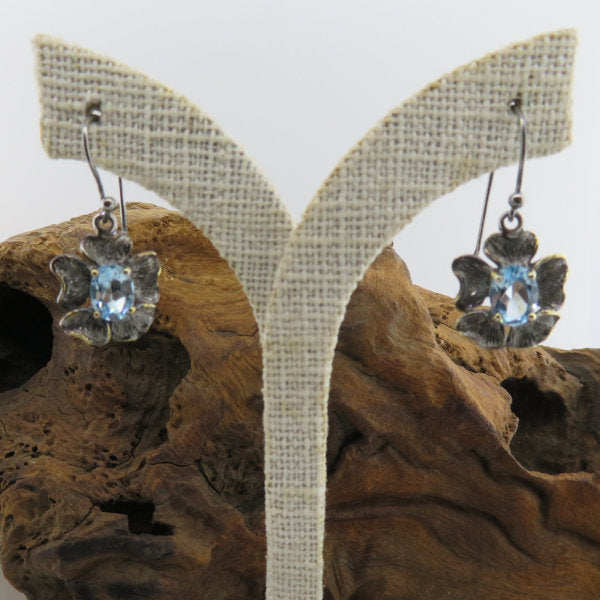 Blue Topaz Earrings with Sterling Silver and Gold Plated